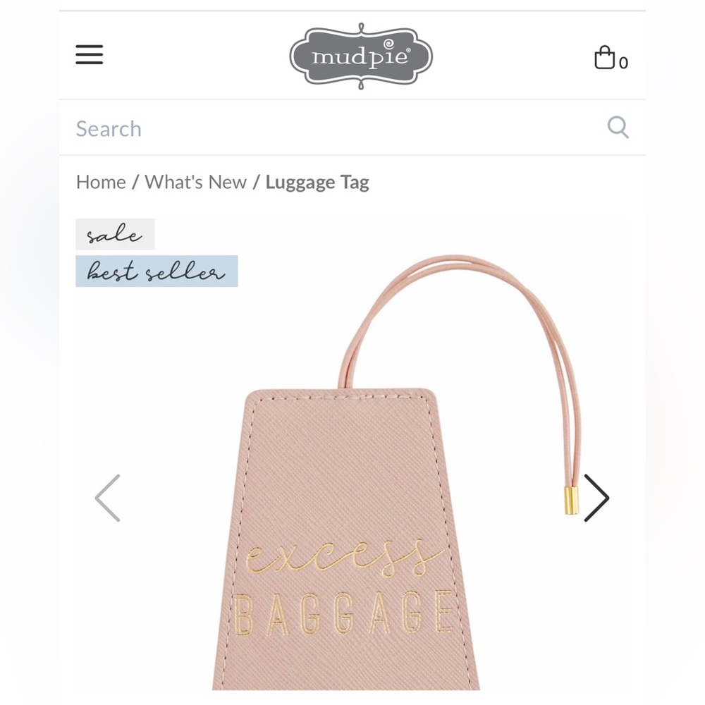 Mud pie luggage tag “excess baggage” light pink
